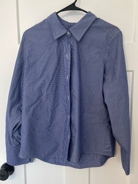 Liz Claiborne Shirt Women XL Blue Striped Button Down Long Sleeve 100% Cotton
